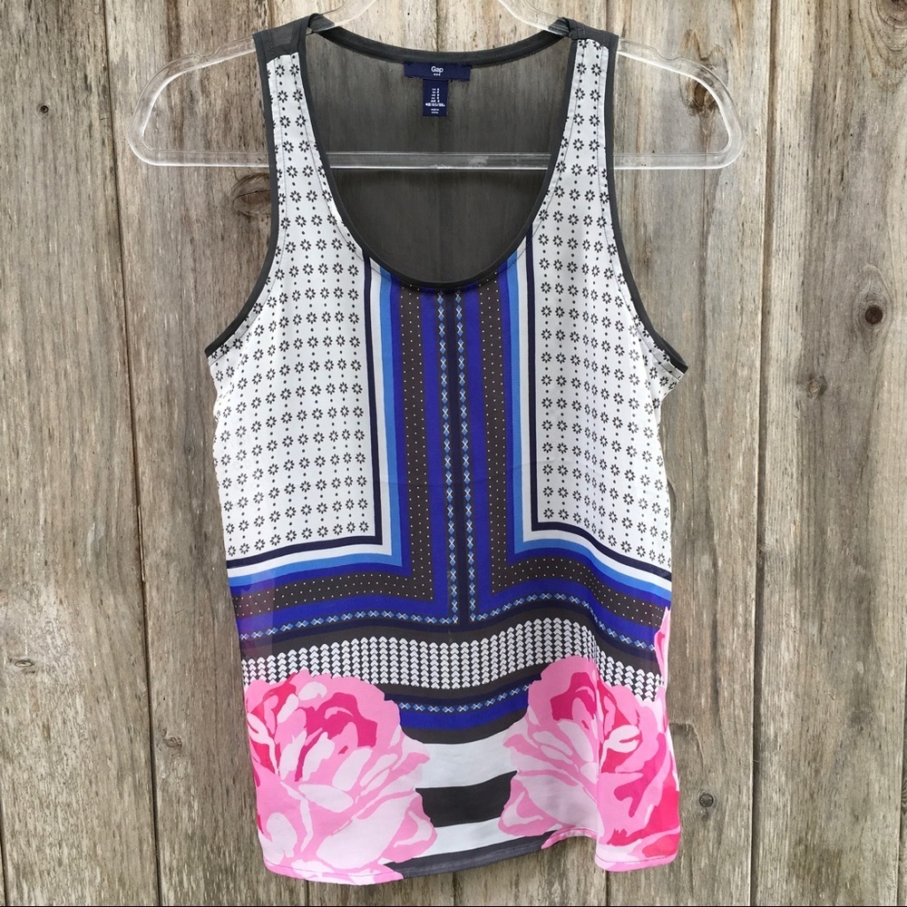 Gap Vintage Sheer Floral & Geometric Pattern Sleeveless Blouse Top Small